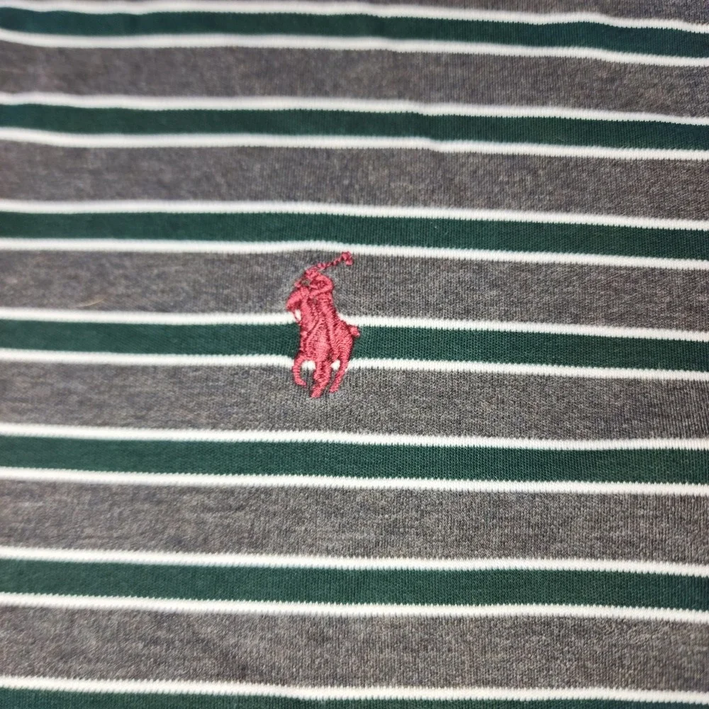 Polo Ralph Lauren Mens Custom Slim Fit Striped Polo Shirt Grey Green Medium